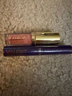 tarte glossy lip paint in Minx & lights, camera, lashes mascara